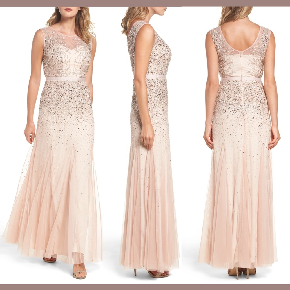 NEW Adrianna Papell Sleeveless Beaded Gown Blush